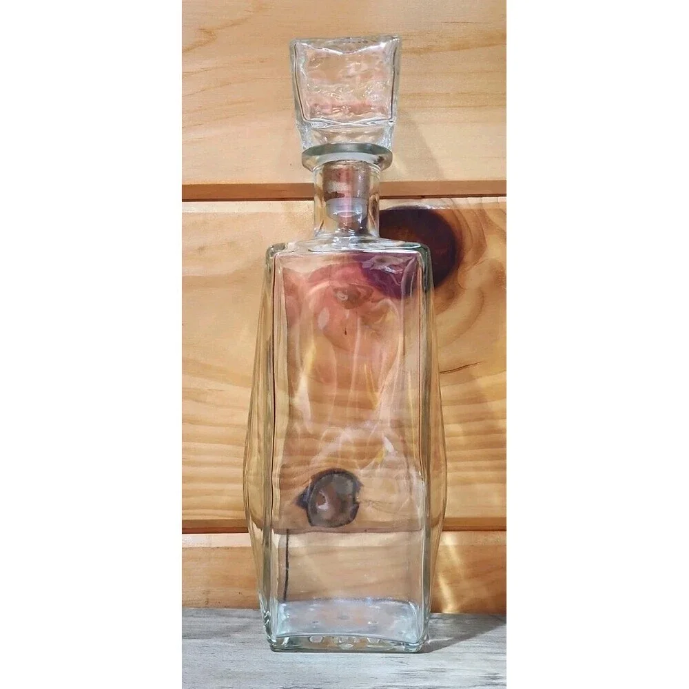 Vintage Whisky Decanter Bottle Clear Glass Corked Stopper 11